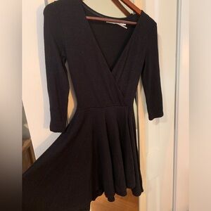 Black wrap dress, 3/4 sleeve, stretchy fabric, super flattering